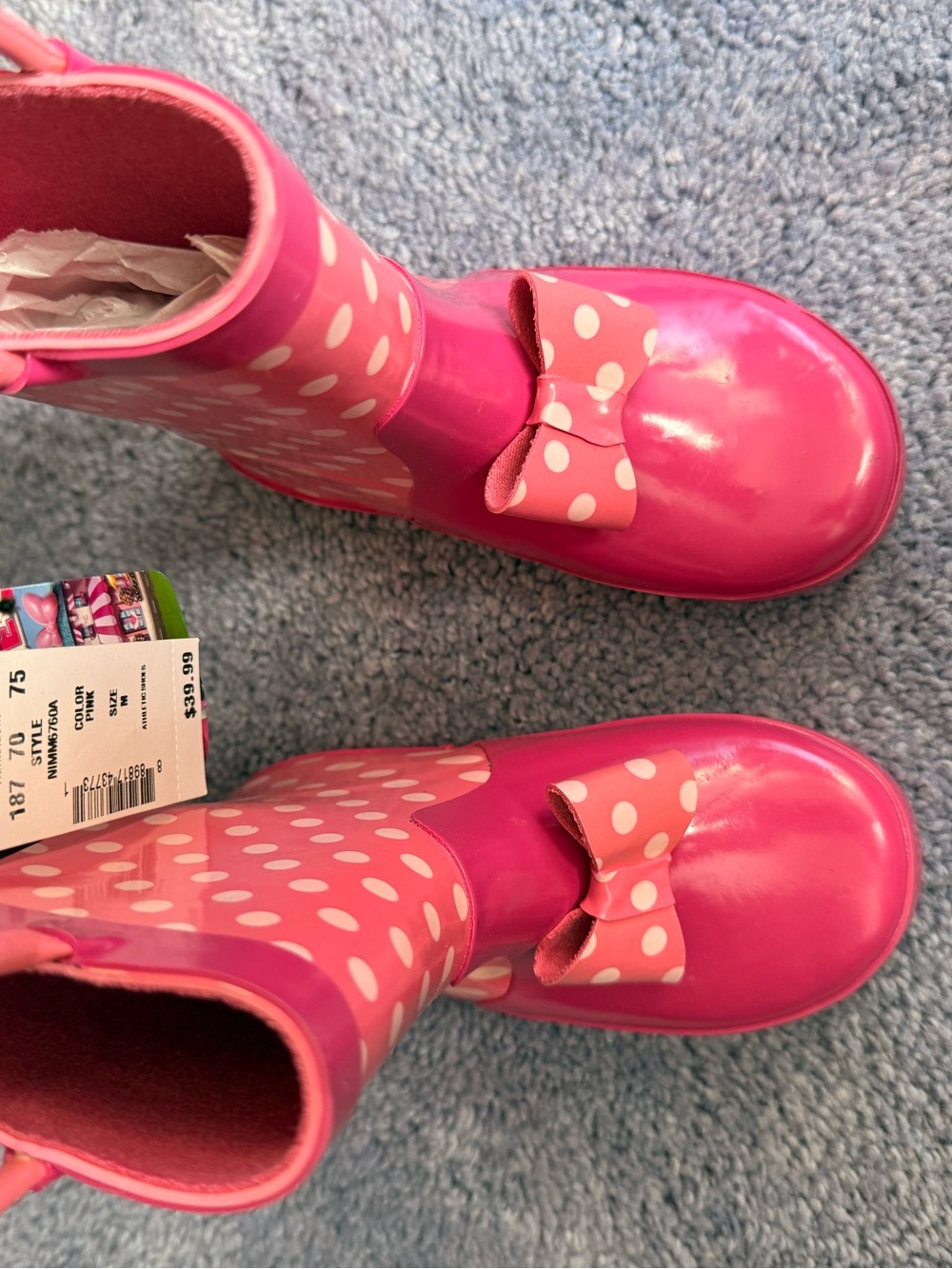 Disney Girls Pink Polka Dot Rain Boots with Bow